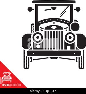 Vintage car from early 20th century frontal view vector glyph icon for Collectors Car Appreciation Day on July 10 Stock Vector