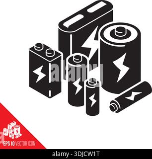 Variety of batteries vector glyph icon for National Battery Day on February 18 Stock Vector
