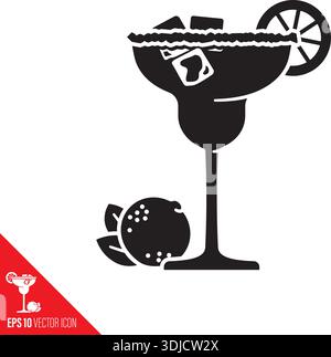 Margarita cocktail and lime fruit vector icon for Maragarita Day on February 22 Stock Vector