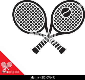 Crossed tennis rackets and ball vector glyph icon for Play Tennis Day on February 23. Stock Vector