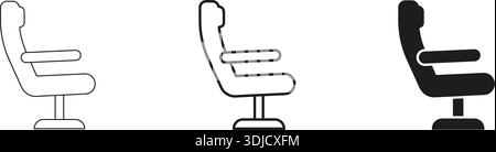 Airplane Seat Side View Featuring Comfortable Passenger Chair with Armrest and Support, Airline Cabin Travel Line and Solid Icon Set. Isolated Vector Stock Vector