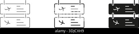 Airport Flight Information Board Display Showing Airplane Arrivals and Departures With Hanging Sign Panels Line and Solid Icon Set. Editable Stroke Stock Vector