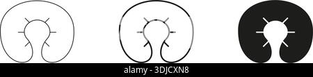 Travel Neck Pillow for Sleep and Comfort During Airplane Journey Featuring U-Shape Cushion With Support Line and Solid Icon Set. Editable Stroke Stock Vector