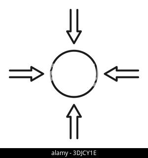 Focus circle icon. Four 4 arrow Vector. Convergence point target. Inward direction element. Stock Vector