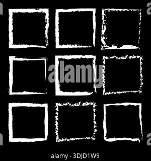 White ink frame. Chalk border grid. Grunge square Vector. Dark background box. Stock Vector