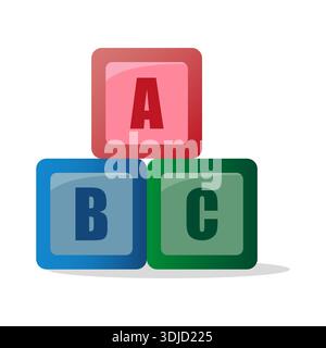 ABC alphabet blocks. Colorful children toys. Education learning concept. Playful letter symbols. Stock Vector