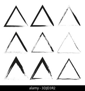 Triangle dry brush. Grunge ink icon. Vector frame shape. Geometric art border. Stock Vector