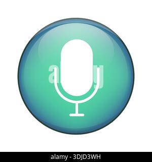 Glossy microphone button. Voice recorder Vector icon. Green blue gradient sphere. Audio input technology symbol. Stock Vector