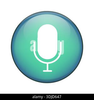 Glossy microphone button. Voice recorder Vector icon. Green blue gradient sphere. Audio input technology symbol. EPS 10. Stock Vector