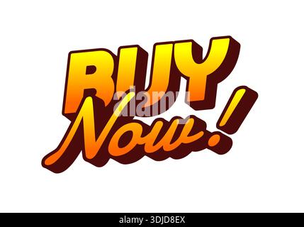A vibrant and eye catching graphic featuring the text BUY NOW! in bold, stylized typography with a gradient color scheme from orange to yellow. Stock Vector