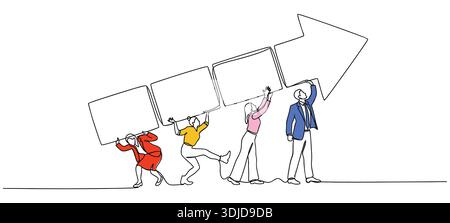 Diverse Team Lifting Upward Growth Arrow Symbolizing Collaboration Success Leadership Business Stock Vector