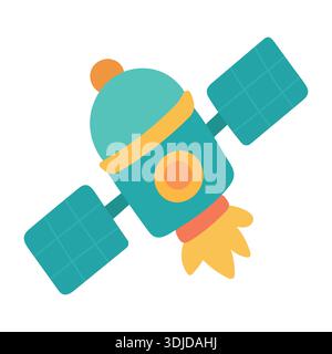 Orbiting satellite illustration for astronomy education, featuring communication technology, engineering themes, and modern space exploration graphics Stock Vector