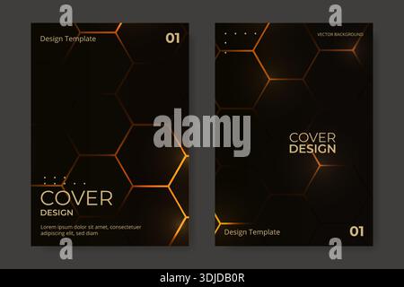 Cover design background vector set. Blue and pink hexagonal brochure. Vertical orientation flyer design poster template. Vector illustration with Stock Vector