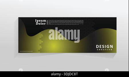Web banner template, business design template for social media, cover header, yellow colour banner template with black background. vector template Stock Vector
