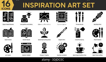 Creative Glyph Icon Set Representing Art Creativity Inspiration Design Elements Modern Collection Stock Vector