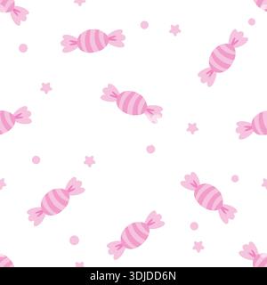 Sweet pink candy seamless pattern with stars and dots. Cute hand drawn vector illustration. Perfect for nursery wallpaper, baby clothes, wrapping pape Stock Vector