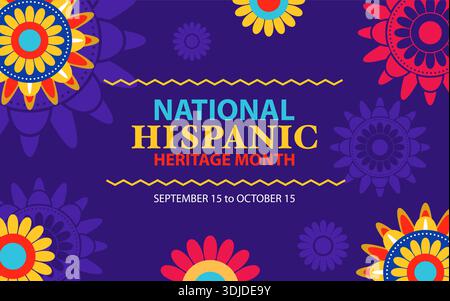Colorful National Hispanic Heritage Month celebration vector background with decorative floral patterns. Stock Vector