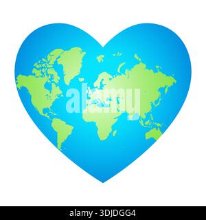 Heart Shaped Earth Globe, love for planet and world environment concept illustration. Stock Vector