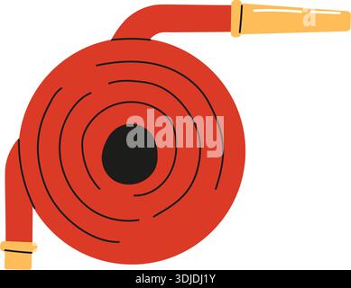 Fire hose coiled into spool. Firefighting shield element. Red vector sign. Fire extinguishing hose in flat style Stock Vector