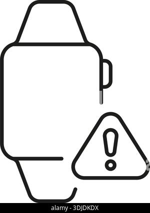 Smartwatch With Alert Line Icon. Notification And Warning System Outline Symbol. Wearable Technology And Safety Monitoring. Editable Stroke. Isolated Stock Vector