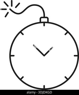 Bomb With Clock Line Icon. Time Management, Deadline Pressure, And Urgency Outline Symbol. Stress And Risk Awareness. Editable Stroke. Isolated Vector Stock Vector