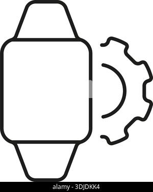 Smartwatch With Gear Solid Icon. Wearable Technology, Device Customization, And Software Configuration Silhouette Symbol. Tech Innovation. Editable Stock Vector