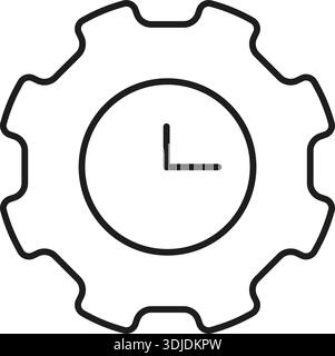 Gear With Clock Solid Icon. Time Management And Efficiency Optimization Silhouette Symbol. Workflow And Productivity Enhancement. Editable Stroke Stock Vector