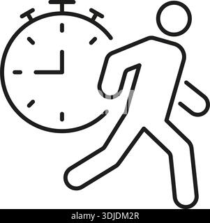Running With Stopwatch Line Icon. Time Management, Speed, And Efficiency Outline Symbol. Productivity And Performance Tracking. Editable Stroke Stock Vector