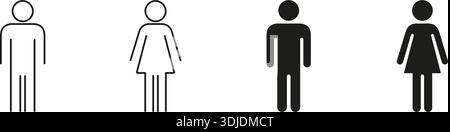 Male And Female Restroom Symbols Line And Solid Icon Set. Gender Identification And Public Facility Signage Outline And Silhouette Symbol. Universal Stock Vector