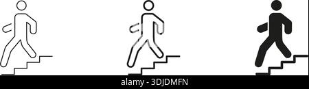 Person Walking Down Stairs Line And Solid Icon Set. Isolated Vector Illustration Stock Vector