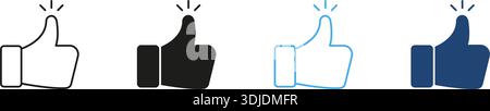 Thumbs Up Gesture Line And Solid Icon Set. Approval, Agreement, And Positive Feedback Outline And Silhouette Symbol Collection. Social Media Stock Vector