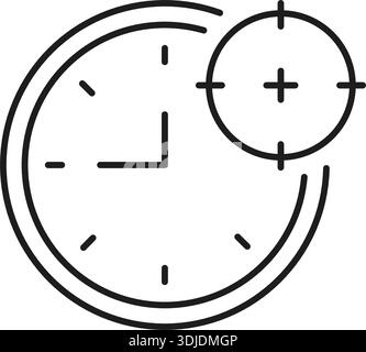 Clock With Target Solid Icon. Time Management And Goal Setting Silhouette Symbol. Productivity And Efficiency. Editable Stroke. Isolated Vector Stock Vector