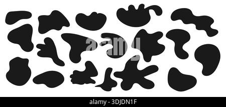Abstract black irregular blob shapes in vector format. Organic freeform liquid forms, perfect for masks, backgrounds, posters, branding, and modern we Stock Vector