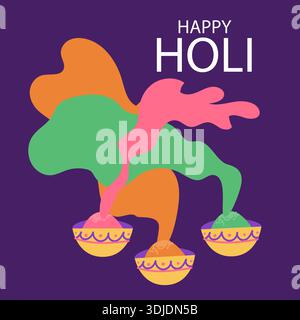 India Holi festival background for social media posts, cards. Traditional indian festival banner with Holi paints. Minimalist modern poster for Holi. Stock Vector