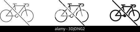 No Bicycles Allowed Line And Solid Icon Set. Bicycle Restriction, Prohibition, And No Cycling Zone Outline And Silhouette Symbol Collection. Traffic Stock Vector