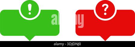 Green Exclamation And Red Question Speech Bubbles Solid Icon Set. Communication, Inquiry, And Alert Silhouette Symbol Collection. Dialogue And Stock Vector