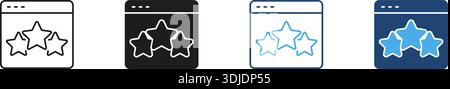Browser Window With Stars Line And Solid Icon Set. User Rating, Feedback, And Review System Outline And Silhouette Symbol Collection. Isolated Vector Stock Vector