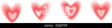Y2k red hearts icons with blur gradient effect. Aura texture love symbols shapes. Charity sign gradation set. Vector simples heart forms on transparen Stock Vector