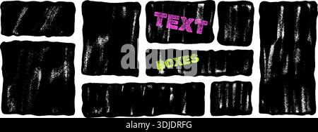 Organic rectangular shapes drawn with crayon texture. Grunge frame collection featuring wavy edges, abstract forms, and urban wall borders ideal for g Stock Vector