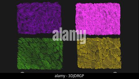 Hand-drawn crosshatch neon colors pattern collection with organic pencil textures. Kids funky doodle crayon line sketches, geometric hatch background Stock Vector