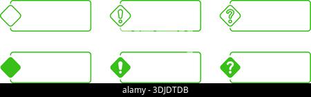 Green Alert And Information Banner Icon Set. Notification, Warning, And Inquiry Symbol Collection. Communication And Message Display Design. Isolated Stock Vector