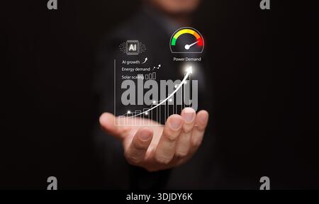 Increasing Power AI growth and increasing power demand with solar scaling. Hand draws ...