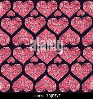 Ethnic vector seamless pattern with floral ornamental hearts in mandala and yoga style for modern textile and clothing designs Stock Vector