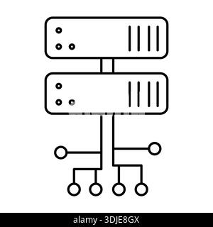 Server Network and Circuit Board Line Icon. Data Infrastructure and Cloud Computing Concept. Editable stroke. Stock Vector
