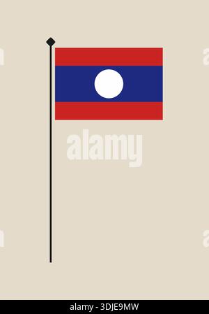 Flag of Laos on a black flagpole, a simple official vector illustration for national, cultural, or political symbolism.. Stock Vector