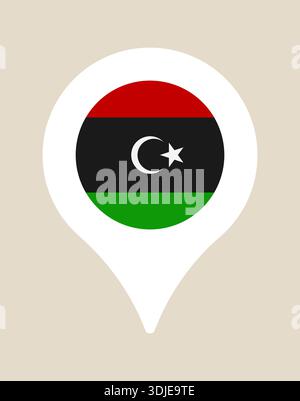 Libya map pin with the national flag icon for showing geographic location, a modern isolated vector illustration.. Stock Vector