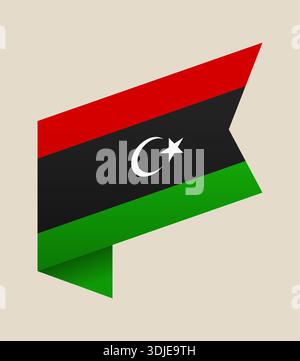 Libyan flag vector illustration designed as a modern folded ribbon banner, a patriotic national symbol icon.. Stock Vector