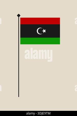 The National Flag of Libya on a flagpole, a simple vector illustration and patriotic symbol isolated.. Stock Vector