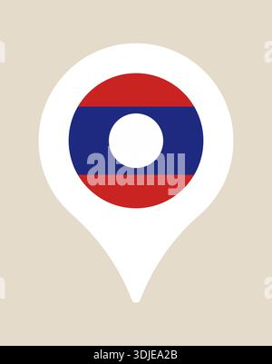 Laos Flag inside a GPS Map Pin Icon Marking a Destination on a Map for Travel and Tourism.. Stock Vector