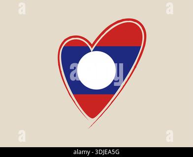 Laos Flag Painted inside a Grunge Heart Icon Representing National Pride and Patriotic Love and Support.. Stock Vector